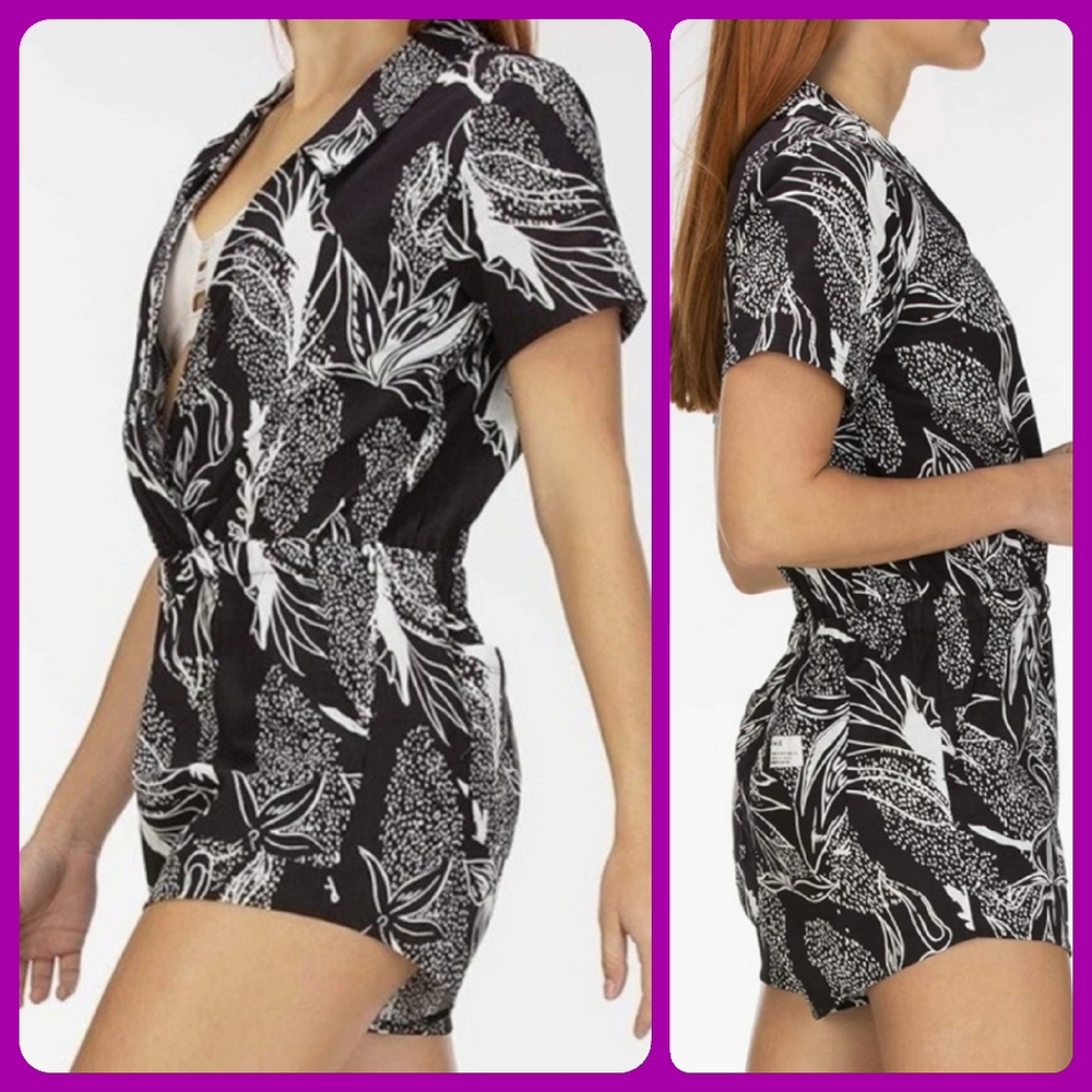 NWT Hurley Black & White Short-Sleeved Shorts Romper